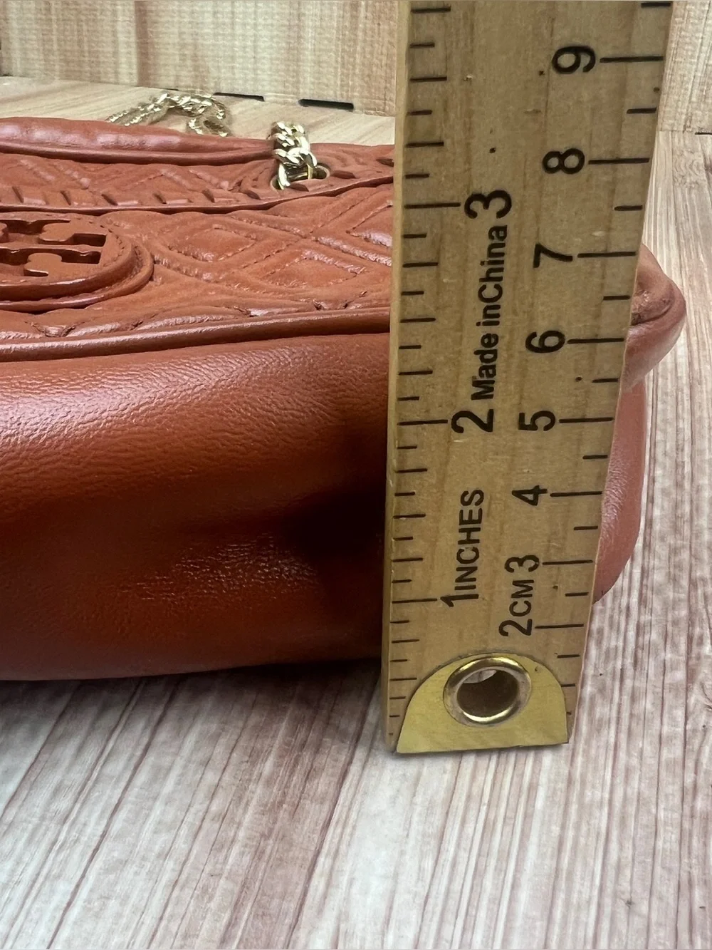 Tory Burch Marion Fleming Camera Bag Brown Purse Quilted Crossbody Gold Chain